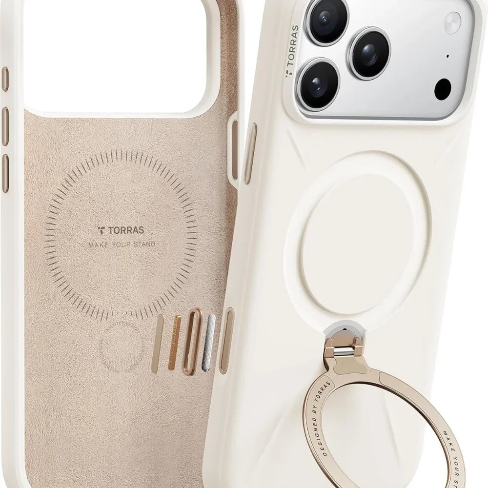 iPhone 17 Pro Ostand Q3 Silicone Case 360 Spin Kickstand MagSafe-Light Ivory